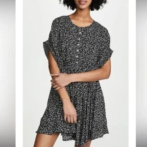FREE PEOPLE One Fine Day Ditsy Black & White Floral Mini Dress Sz XS
